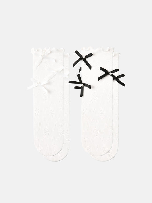 Calf Socks "Pearl Bow" 2-Pack